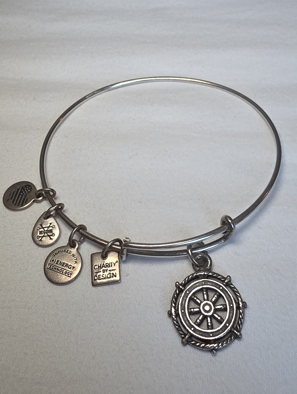 Alex and Ani Silver-Tone Ship Wheel Nautical Charm Bangle Bracelet
